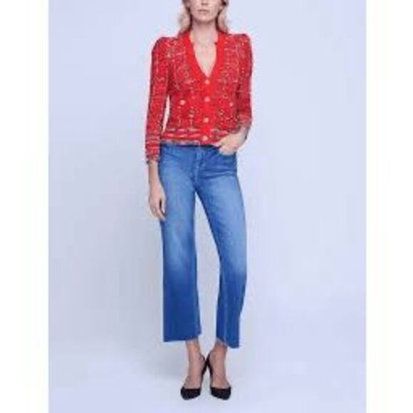 New NWT Jenni Cardigan in Red Multi L'AGENCE Retails $675 Sl - Picture 4 of 9